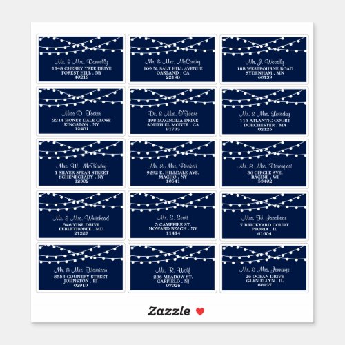 The String Lights On Navy Blue Wedding Collection Sticker