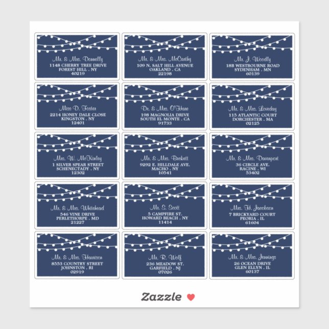 The String Lights On Navy Blue Wedding Collection Sticker (Sheet)