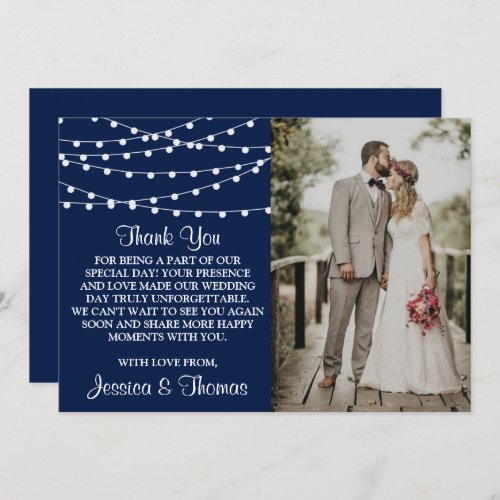 The String Lights On Navy Blue Wedding Collection Thank You Card