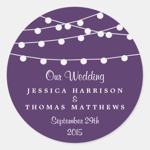 The String Lights On Purple Wedding Collection Classic Round Sticker