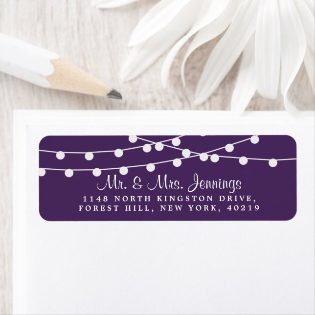The String Lights On Purple Wedding Collection Label (Insitu)
