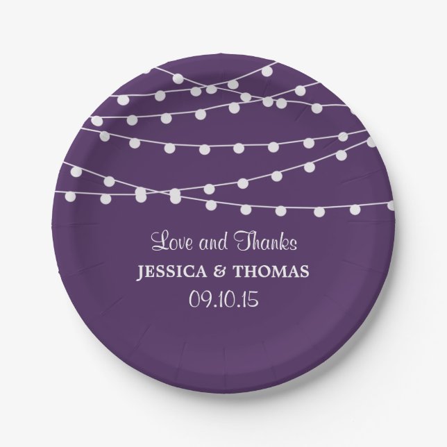The String Lights On Purple Wedding Collection Paper Plates (Front)