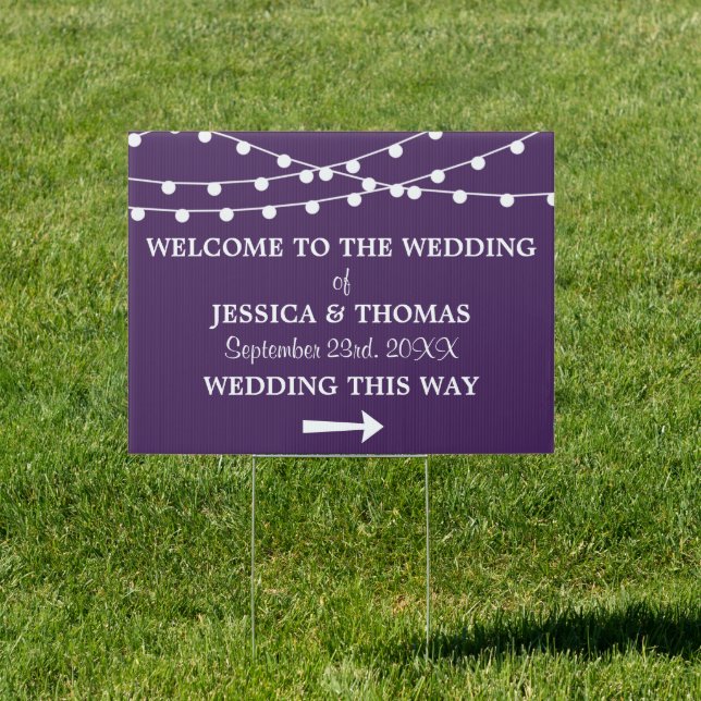 The String Lights On Purple Wedding Collection Sign (Insitu)
