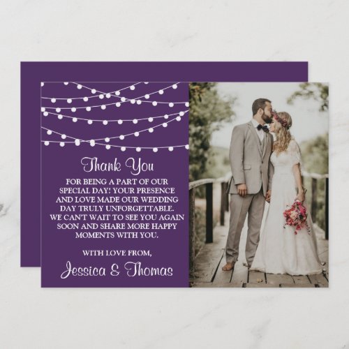 The String Lights On Purple Wedding Collection Thank You Card