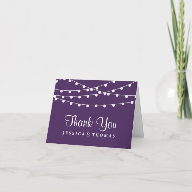 The String Lights On Purple Wedding Collection Thank You Card (Front)