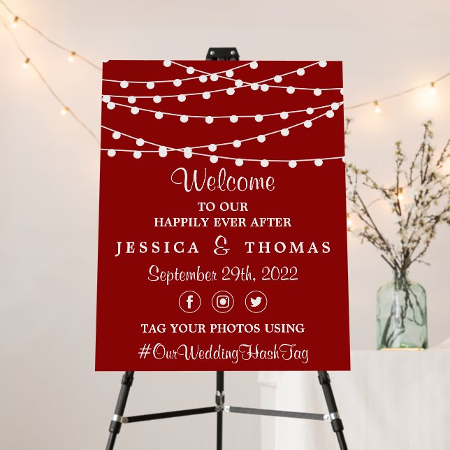 The String Lights On Red Wedding Collection Foam Board (In Situ (Stand))