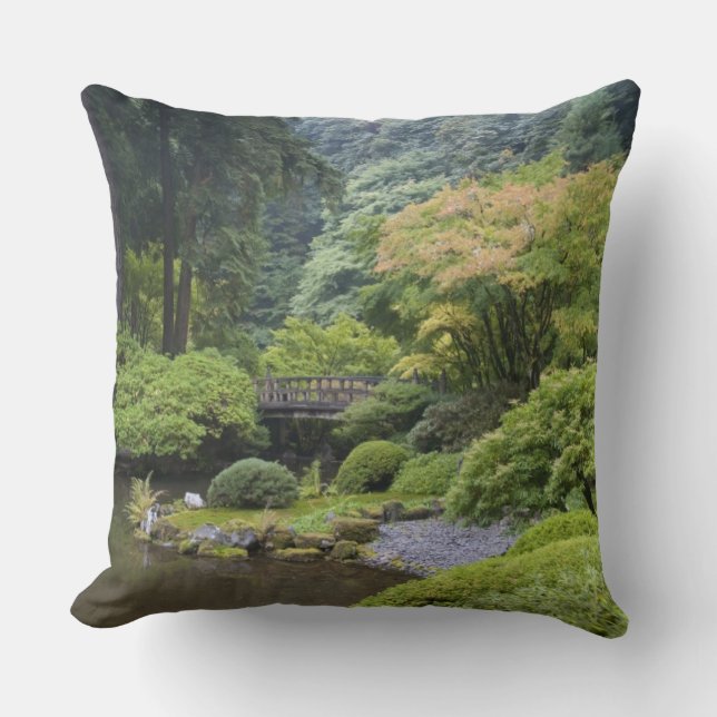 The Strolling Pond with Moon Bridge Throw Pillow (Front)