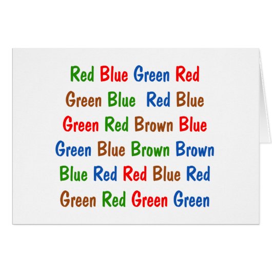 The Stroop Test Colors Cards (Front Horizontal)