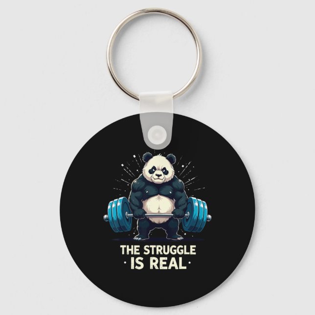 The Struggle Is Real Funny Gym Panda Workout Motiv Keychain (Front)