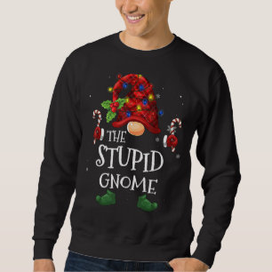 The Stupid Gnome Buffalo Plaid Christmas Tree Ligh Sweatshirt