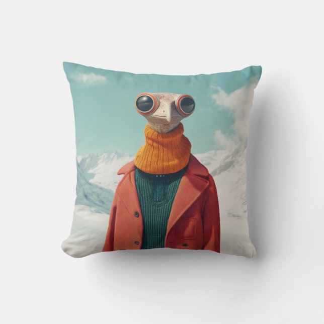 The Stylish Avian Adventurer Throw Pillow (Front)