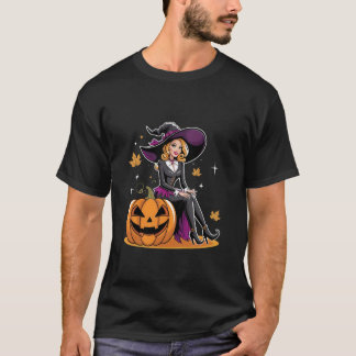 The Stylish Witch with Her Pumpkin T-Shirt