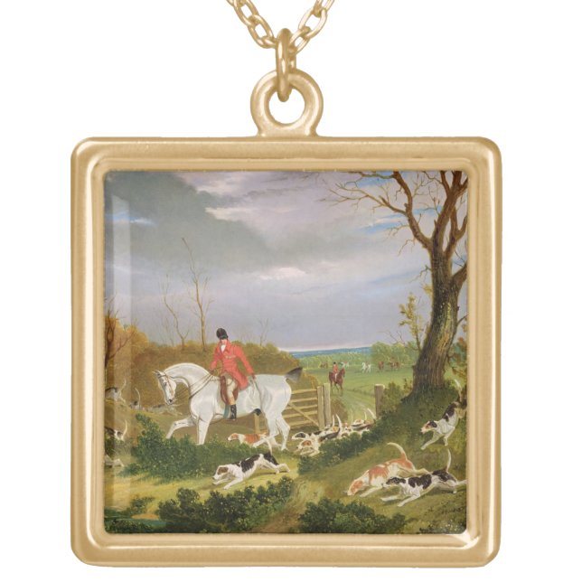 The Suffolk Hunt - Going to Cover near Herringswel Gold Plated Necklace (Front)