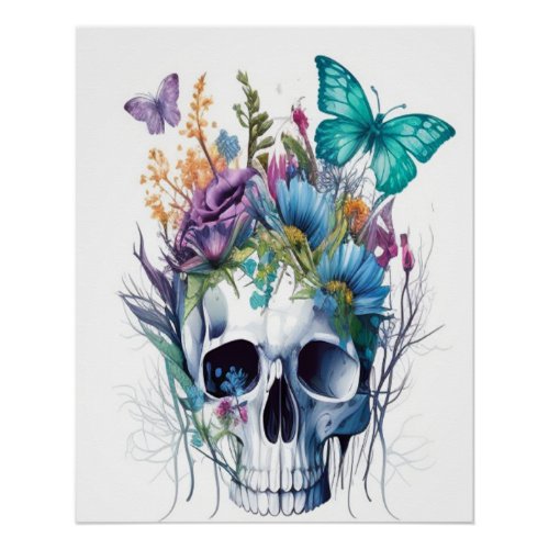 The Sugar Skull and Wildflowers Wall Art