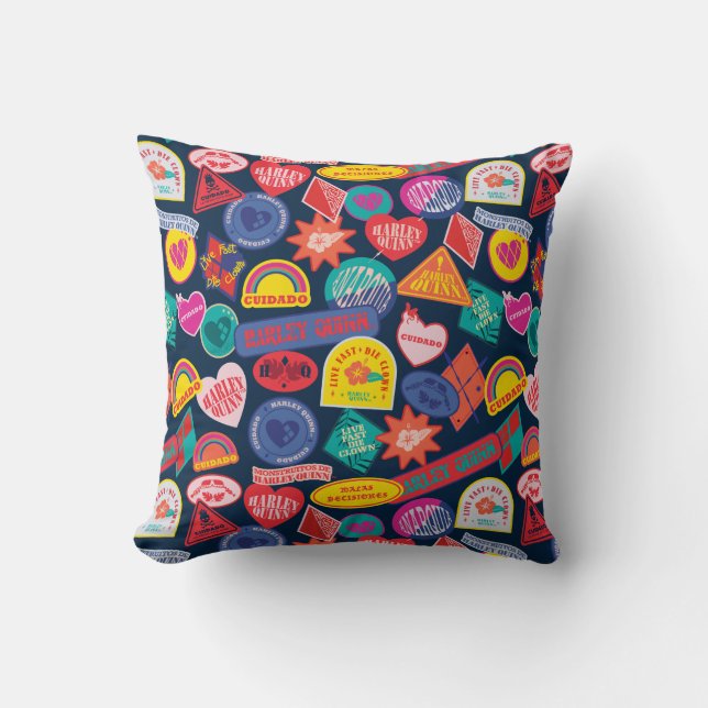 The Suicide Squad | Harley Quinn Badge Pattern Throw Pillow (Front)