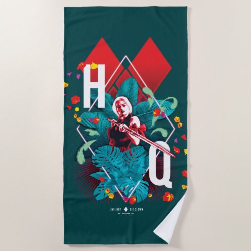 The Suicide Squad  Harley Quinn Floral Diamond Beach Towel