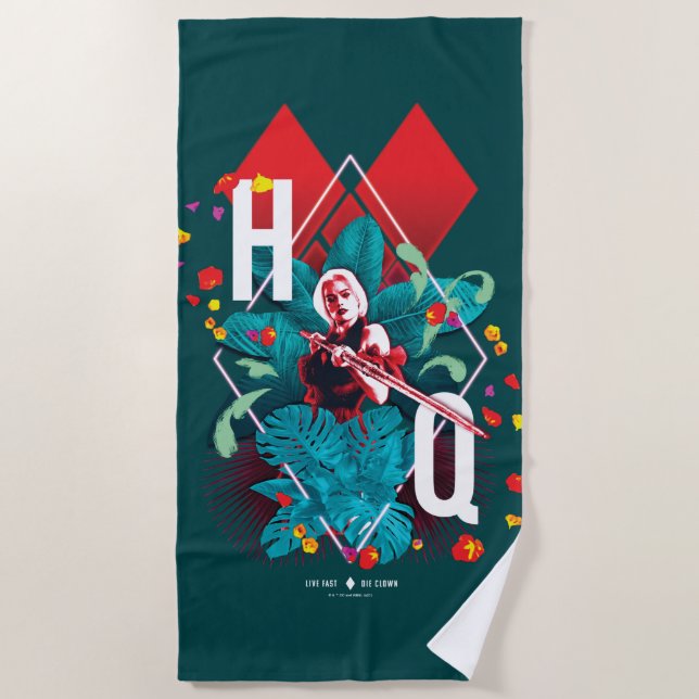 The Suicide Squad | Harley Quinn Floral Diamond Beach Towel (Front)