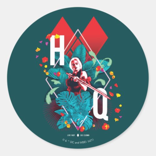 The Suicide Squad  Harley Quinn Floral Diamond Classic Round Sticker