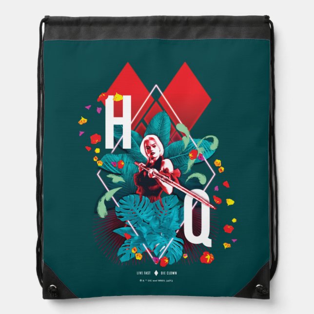 The Suicide Squad | Harley Quinn Floral Diamond Drawstring Bag (Front)
