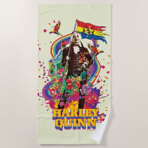 The Suicide Squad  Harley Quinn Flowers  Rainbow Beach Towel