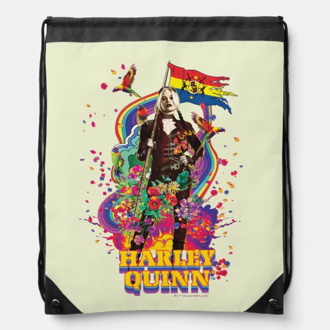 The Suicide Squad | Harley Quinn Flowers & Rainbow Drawstring Bag (Front)
