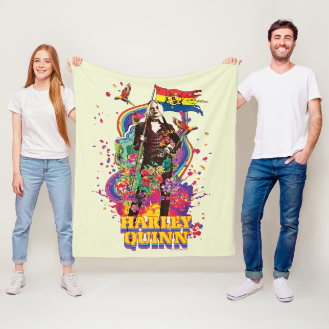The Suicide Squad | Harley Quinn Flowers & Rainbow Fleece Blanket (In Situ)