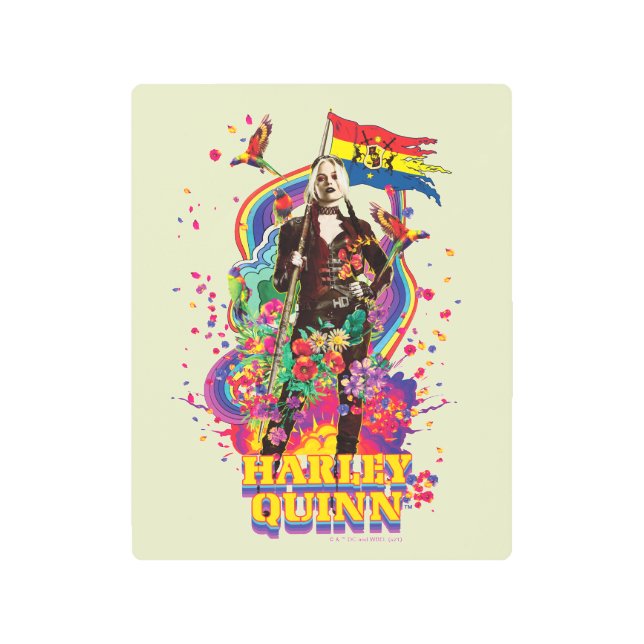 The Suicide Squad | Harley Quinn Flowers & Rainbow Metal Print (Front)