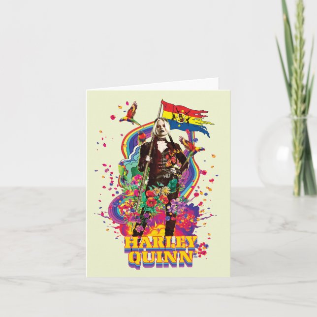 The Suicide Squad | Harley Quinn Flowers & Rainbow Note Card (Front)