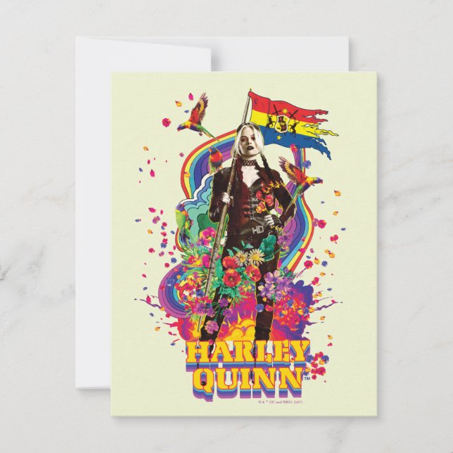 The Suicide Squad | Harley Quinn Flowers & Rainbow Note Card (Front)