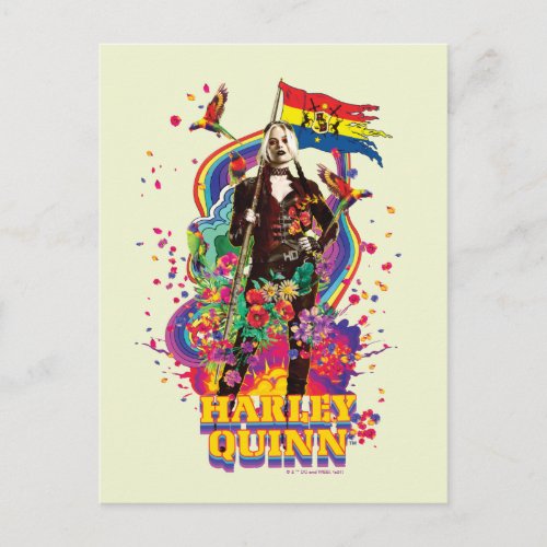 The Suicide Squad  Harley Quinn Flowers  Rainbow Postcard