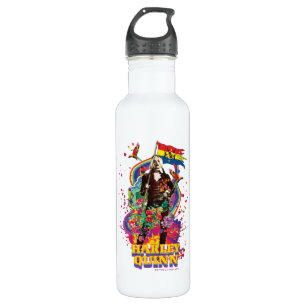 The Suicide Squad Harley Quinn Flowers & Rainbow Stainless Steel Water Bottle