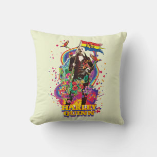 The Suicide Squad   Harley Quinn Flowers & Rainbow Throw Pillow