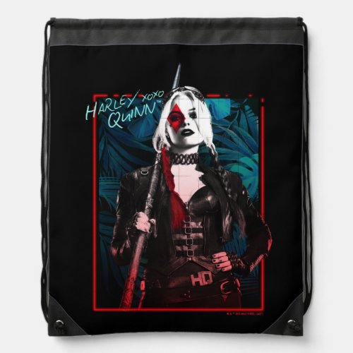 The Suicide Squad  Harley Quinn  Green Ferns Drawstring Bag