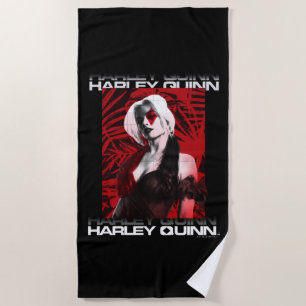 The Suicide Squad Harley Quinn Red Fern Portrait Beach Towel