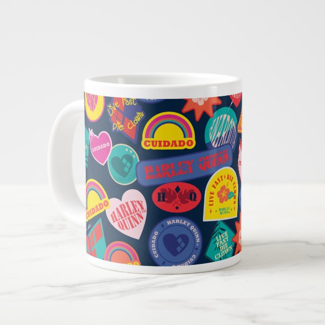 The Suicide Squad | Mr. Harley Quinn Badge Pattern Giant Coffee Mug (Front Left)