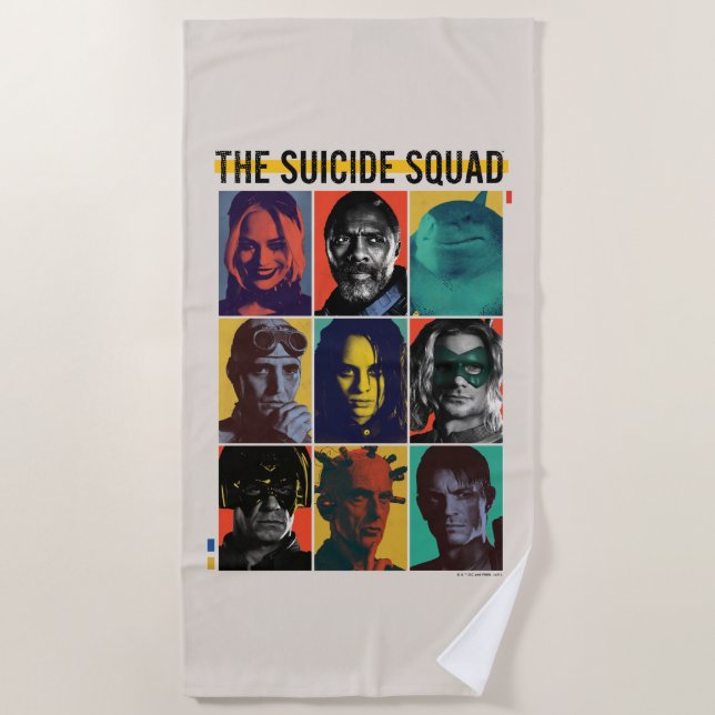 The Suicide Squad | Retro Grid With Harley Quinn Beach Towel (Front)