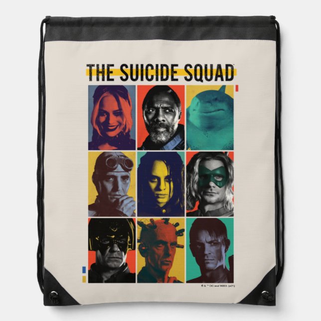 The Suicide Squad | Retro Grid With Harley Quinn Drawstring Bag (Front)