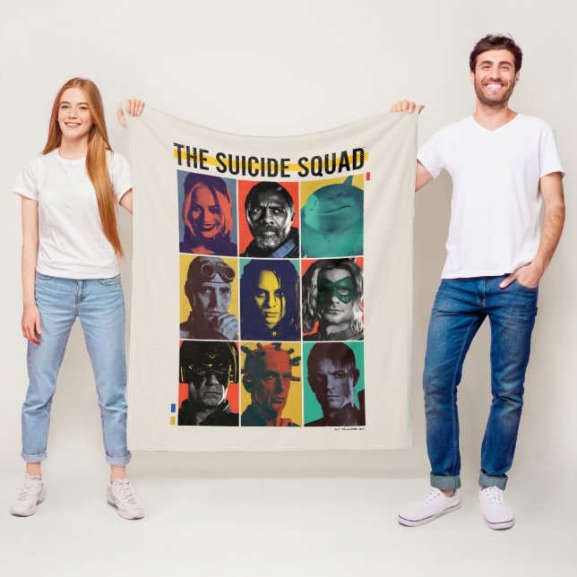 The Suicide Squad | Retro Grid With Harley Quinn Fleece Blanket (In Situ)