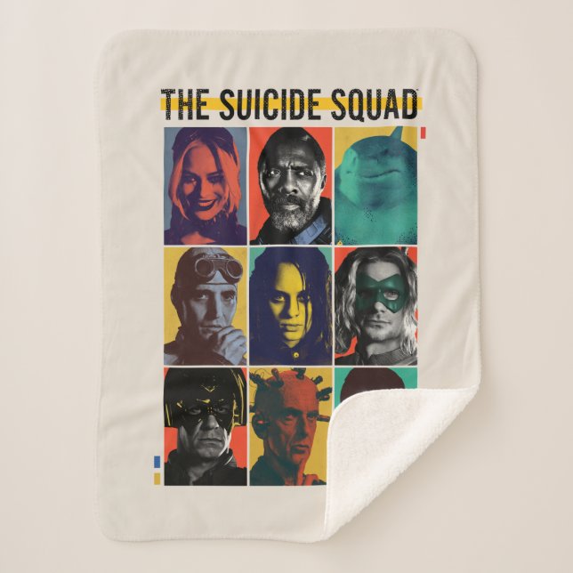 The Suicide Squad | Retro Grid With Harley Quinn Sherpa Blanket (Front)