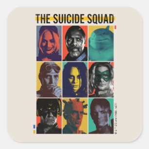 The Suicide Squad   Retro Grid With Harley Quinn Square Sticker