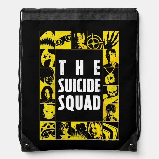 The Suicide Squad | Yellow & Black Icon Blocks Drawstring Bag (Front)