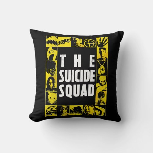 The Suicide Squad  Yellow  Black Icon Blocks Throw Pillow