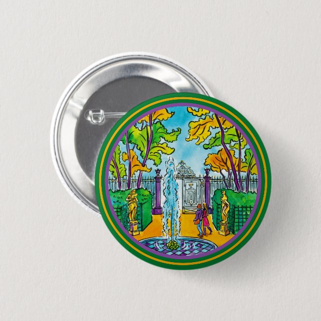 The Summer Garden, hand-drawn watercolour drawing Button (Front & Back)