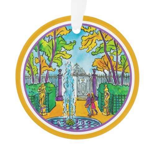 The Summer Garden, hand-drawn watercolour drawing Ornament
