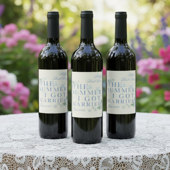 The Summer I Got Married Coastal Bachelorette Wine Label (Capture the magic of your wedding season with “The Summer I Got Married”!)