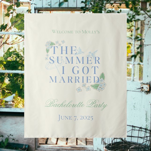 The Summer I Got Married - Coastal Bridal Tapestry (The Summer I Got Married banner with coastal font – perfect for bachelorette or bridal celebrations!)