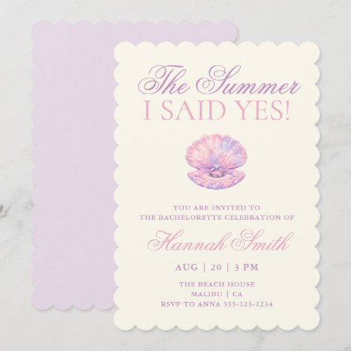 The Summer I Said Yes Seashell Ring Bachelorette Invitation