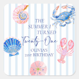 The Summer I Turned 21 Coastal Beach Birthday Square Sticker