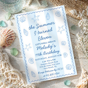 The Summer I Turned Eleven Seashell 11th Birthday  Invitation
