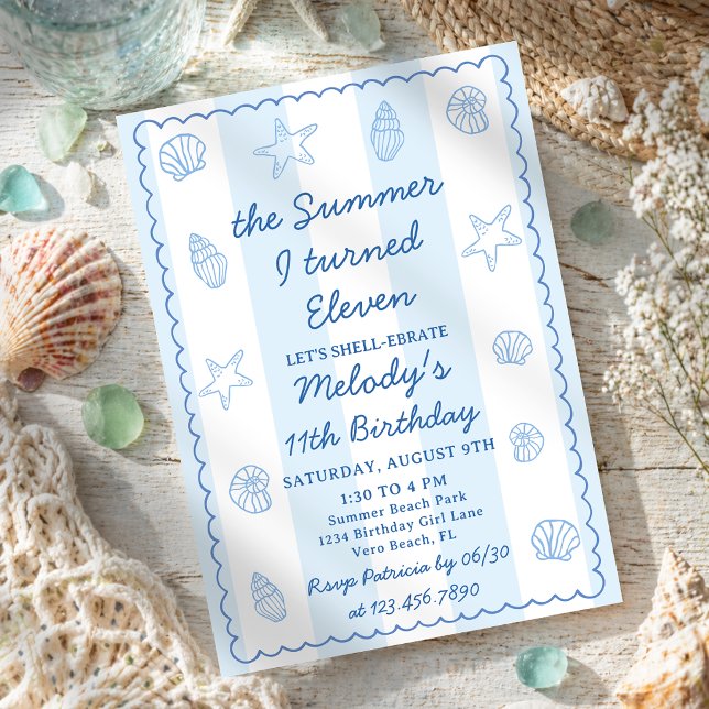 The Summer I Turned Eleven Seashell 11th Birthday  Invitation (Creator Uploaded)